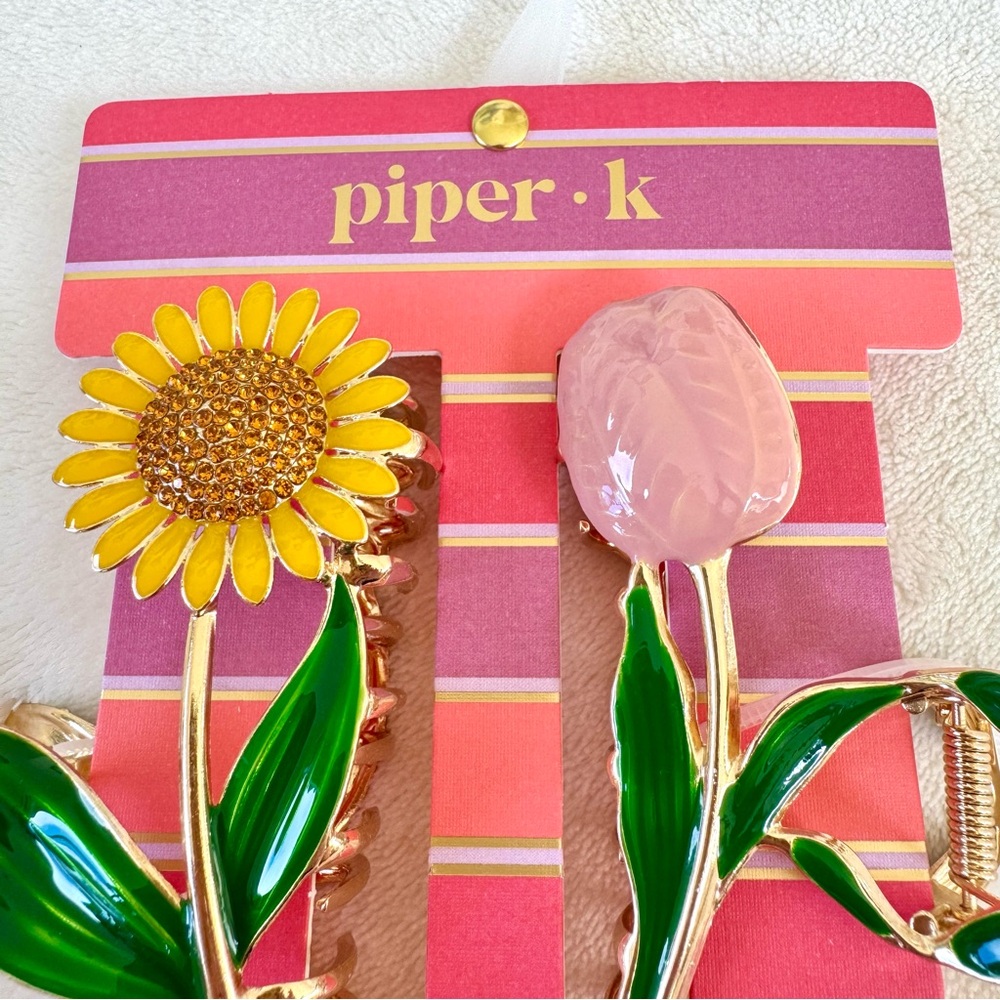 Piper K Sunflower & Tulip Flower Hair Claw Clip Set - Picture 2 of 4